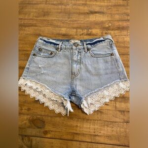 Free People denim and lace shorts, size 24, light washed, distressed
